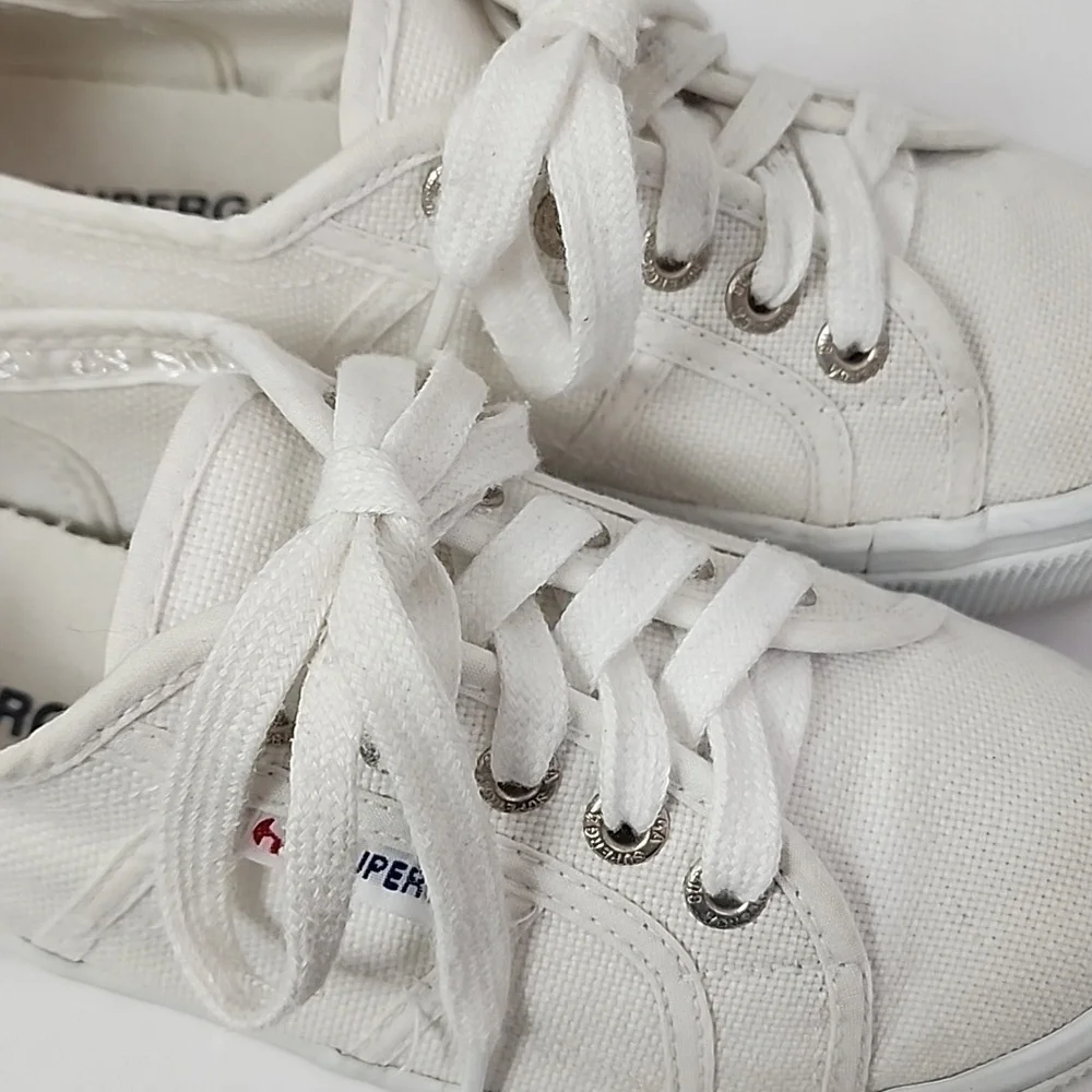 Superga Women's White Canvas Platform Sneakers, Size 4.5